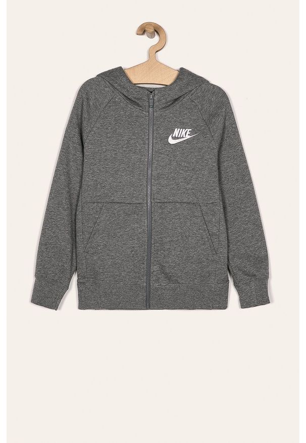 Nike Kids - Bluza dziecięca 122-166 cm. Okazja: na co dzień. Typ kołnierza: kaptur. Kolor: szary. Długość rękawa: raglanowy rękaw. Styl: casual