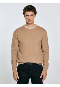 Big-Star - Sweter męski o teksturalnym splocie bawełniany brązowy Reylon 802. Okazja: na co dzień. Kolor: brązowy. Materiał: bawełna. Wzór: ze splotem. Styl: klasyczny, elegancki, casual