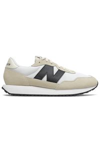 Buty męskie New Balance MS237CB – beżowe. Kolor: beżowy. Materiał: tkanina, zamsz. Szerokość cholewki: normalna