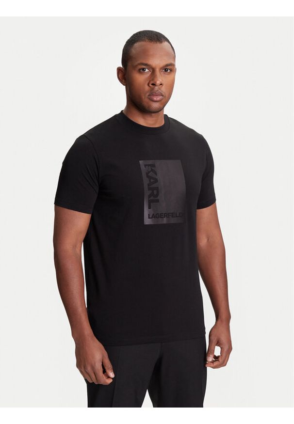 Karl Lagerfeld - KARL LAGERFELD T-Shirt 755038 553235 Czarny Regular Fit. Typ kołnierza: dekolt w karo. Kolor: czarny. Materiał: bawełna