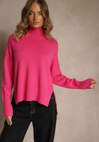 Renee - Fuksjowy Gładki Golf Casual Ralloria. Okazja: na co dzień. Typ kołnierza: golf. Kolor: różowy. Materiał: jeans, prążkowany. Długość rękawa: długi rękaw. Długość: długie. Wzór: gładki. Styl: casual #5