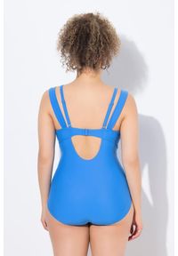 ULLA POPKEN - Damski Strój kąpielowy fiszbiny zaszewki podwójne ramiączko. Kolekcja: plus size. Kolor: niebieski. Materiał: elastan, poliamid, materiał