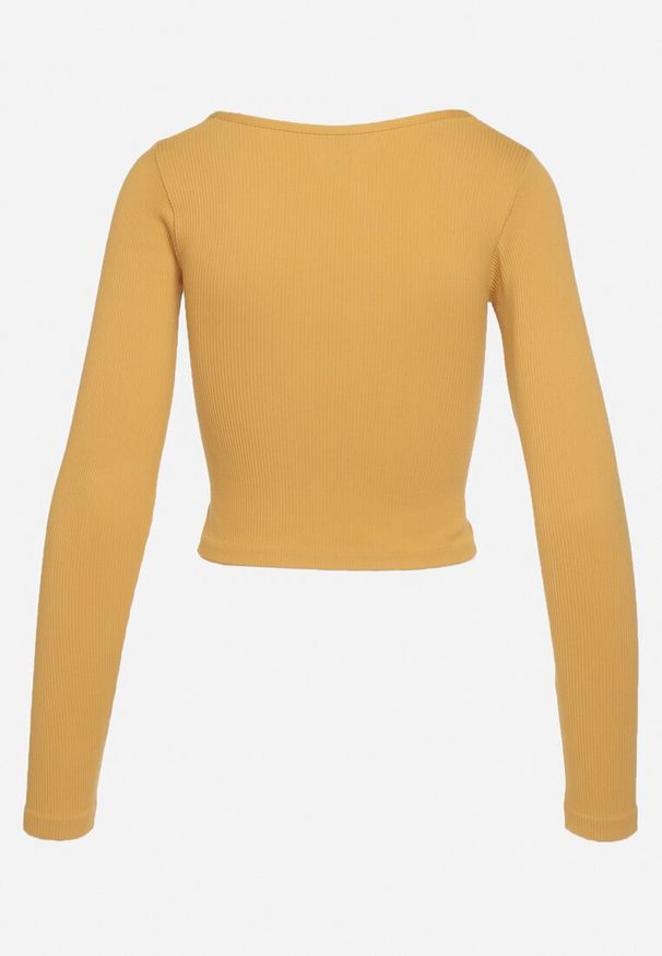 Born2be - Żółta Prążkowana Bluzka o Skróconym Dopasowanym Fasonie Caladiva. Kolor: żółty. Materiał: prążkowany. Długość rękawa: długi rękaw. Długość: krótkie