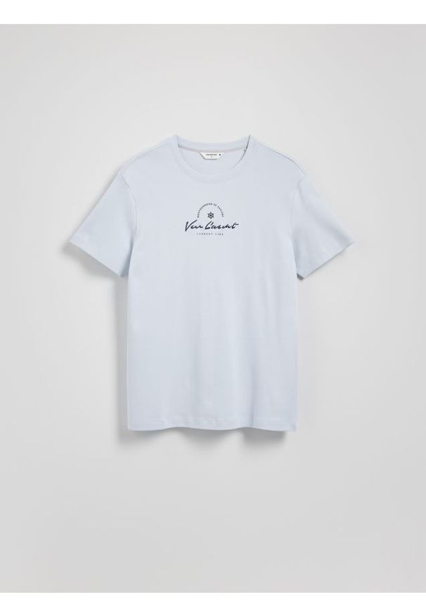 Reserved - T-shirt regular z haftem - jasnoniebieski. Kolor: niebieski. Materiał: bawełna, dzianina. Wzór: haft