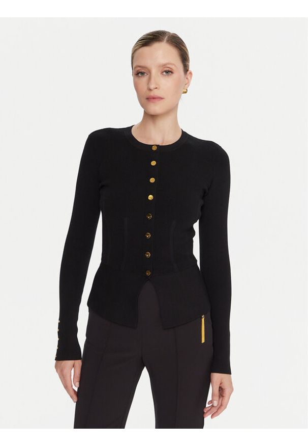Elisabetta Franchi Kardigan MK-49S-57E2 Czarny Slim Fit. Kolor: czarny. Materiał: wiskoza