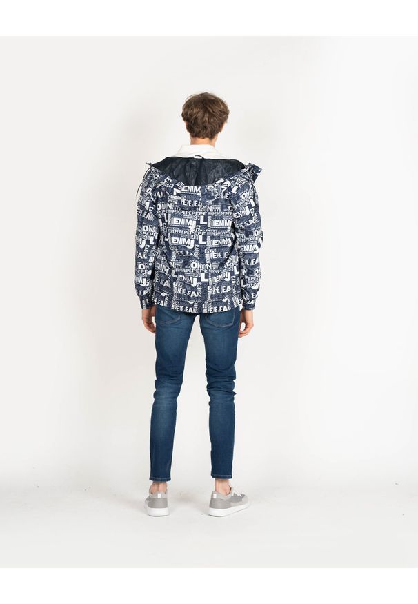 Pepe Jeans Kurtka "Tony" | PM402412 | Tony | Mężczyzna | Biały, Granatowy. Okazja: na co dzień. Typ kołnierza: kaptur. Kolor: biały, niebieski, wielokolorowy. Materiał: poliester. Wzór: nadruk, aplikacja. Styl: casual