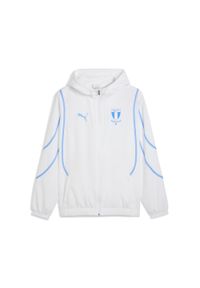 Puma - Męska tkana kurtka przedmeczowa Malmö FF PUMA White Team Light Blue. Kolor: niebieski, wielokolorowy, biały. Wzór: nadruk. Sport: piłka nożna
