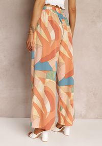 Renee - Różowe Spodnie Szerokie z Wiązaniem Sanitis. Kolor: różowy. Wzór: geometria #5