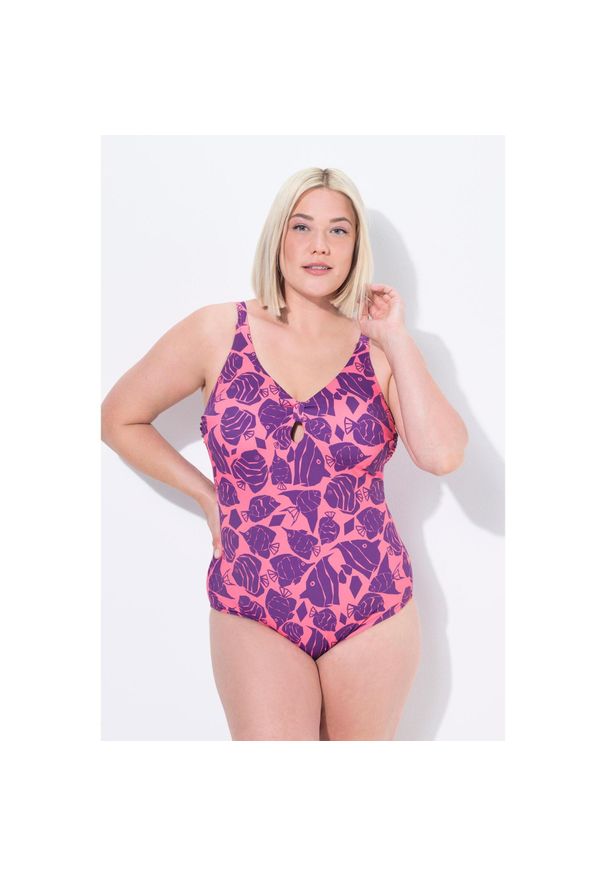 ULLA POPKEN - Damskie Strój kąpielowy ryby miękkie miseczki. Kolekcja: plus size. Kolor: różowy. Materiał: poliamid, poliester, materiał, elastan