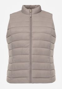 Born2be - Beżowa Pikowana Kamizelka Przejściowa ze Stójką Edanwen. Typ kołnierza: kołnierzyk stójkowy. Kolekcja: plus size. Kolor: beżowy. Materiał: jeans, nylon. Styl: klasyczny #1