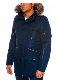 Ombre Clothing - Kurtka męska zimowa parka - granatowa C410 - M. Kolor: niebieski. Materiał: poliester. Sezon: zima