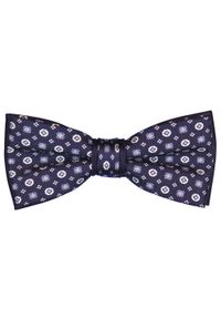 Modini - Granatowa mucha biały wzór jedwabna W24. Kolor: biały, wielokolorowy, niebieski. Materiał: jedwab. Styl: elegancki #1