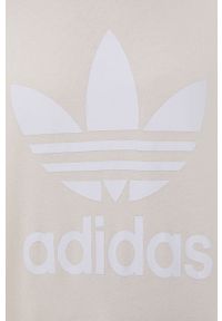 adidas Originals Bluza bawełniana damska kolor kremowy z kapturem z nadrukiem. Typ kołnierza: kaptur. Kolor: beżowy. Materiał: bawełna. Wzór: nadruk #3