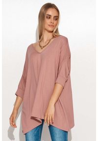 Makadamia - Asymetryczna Bluzka o Kroju Oversize - Różowa. Kolor: różowy. Materiał: wiskoza, elastan