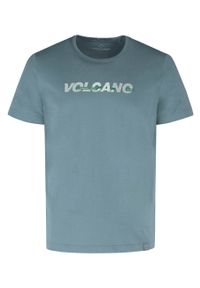 Volcano - Bawełniany t-shirt T-NIGHT. Kolor: niebieski. Materiał: bawełna. Długość rękawa: krótki rękaw. Długość: krótkie. Wzór: napisy. Styl: klasyczny