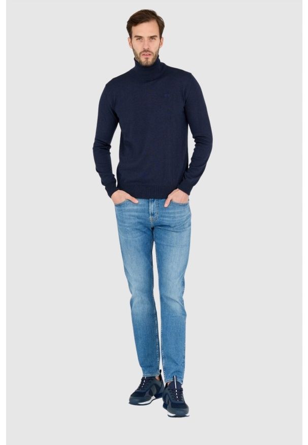 La Martina - LA MARTINA Granatowy sweter męski z golfem, Rozmiar M. Typ kołnierza: golf. Kolor: niebieski. Materiał: akryl