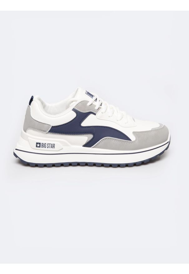 Big-Star - Sneakersy damskie biało-granatowe RR274A215 403. Okazja: na co dzień. Kolor: niebieski. Materiał: materiał. Szerokość cholewki: normalna. Wzór: gładki