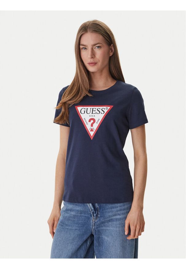 Guess T-Shirt W1YI1B I3Z14 Granatowy Regular Fit. Kolor: niebieski. Materiał: bawełna