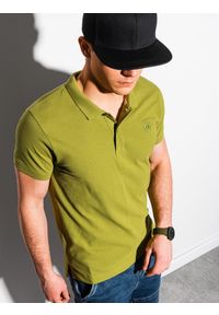 Ombre Clothing - Koszulka męska polo klasyczna bawełniana S1374 - zielona - L. Typ kołnierza: polo. Kolor: zielony. Materiał: bawełna. Wzór: haft. Styl: klasyczny #1
