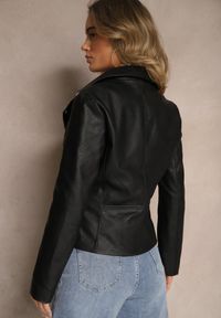 Renee - Czarna Kurtka Ramoneska Ozdobiona Suwakami Rivvezia. Okazja: na co dzień. Kolor: czarny. Materiał: jeans. Długość: krótkie. Wzór: aplikacja. Styl: elegancki, casual #5