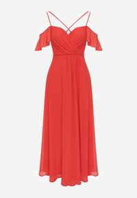 Renee - Czerwona Rozkloszowana Sukienka Maxi o Kopertowym Fasonie na Cienkich Ramiączkach Burwena. Okazja: na wesele, na ślub cywilny. Kolor: czerwony. Długość rękawa: na ramiączkach. Typ sukienki: kopertowe. Długość: maxi #6