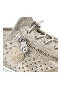 Półbuty damskie Rieker, skóra naturalna ażurowa cholewka elastyczne sznurowanie suwak boczny miękka wkładka lekka i amortyzująca podeszwa, złote, L32. Okazja: na co dzień, na spacer. Zapięcie: sznurówki. Kolor: złoty. Materiał: skóra. Szerokość cholewki: normalna. Wzór: ażurowy. Styl: casual, elegancki #2