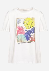 Born2be - Biały Klasyczny Bawełniany T-shirt z Wakacyjnym Nadrukiem Zaronea. Okazja: na spotkanie biznesowe, na co dzień. Kolor: biały. Materiał: bawełna. Wzór: nadruk. Sezon: lato. Styl: wakacyjny, klasyczny #4