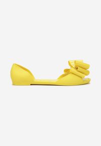 Born2be - Żółte Balerinki Lamereino. Nosek buta: otwarty. Zapięcie: bez zapięcia. Kolor: żółty. Materiał: guma, jeans. Wzór: aplikacja. Styl: klasyczny