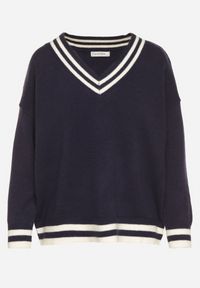 Born2be - Granatowy Sweter z Domieszką Kaszmiru w Stylu Preppy Liendria. Okazja: na spotkanie biznesowe, do pracy, na co dzień. Kolor: niebieski. Materiał: kaszmir. Wzór: aplikacja. Styl: biznesowy, klasyczny, casual #3