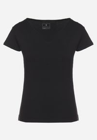Born2be - Czarny T-shirt z Bawełny o Prostym Kroju z Dekoltem w Serek Fevireena. Okazja: na co dzień. Typ kołnierza: dekolt w serek. Kolor: czarny. Materiał: bawełna. Styl: elegancki, casual #6