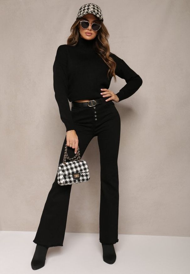 Renee - Czarne Jeansy Dzwony High Waist Bestunna. Stan: podwyższony. Kolor: czarny. Styl: klasyczny