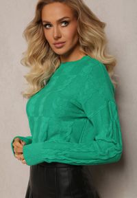 Renee - Zielony Warkoczowy Sweter z Długim Rękawem i Ściągaczami Kaviss. Kolor: zielony. Materiał: dzianina. Długość rękawa: długi rękaw. Długość: długie. Wzór: ze splotem. Styl: klasyczny #4