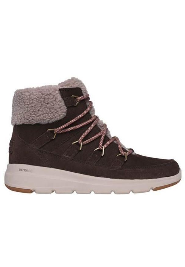 skechers - Buty do chodzenia damskie Skechers Glacial Ultra Wint. Wysokość cholewki: za kostkę. Kolor: brązowy. Materiał: materiał. Szerokość cholewki: normalna. Sport: turystyka piesza