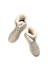 Beżowe Botki Rieker Ocieplane Buty Damskie. Kolor: beżowy. Materiał: skóra. Sezon: zima #3