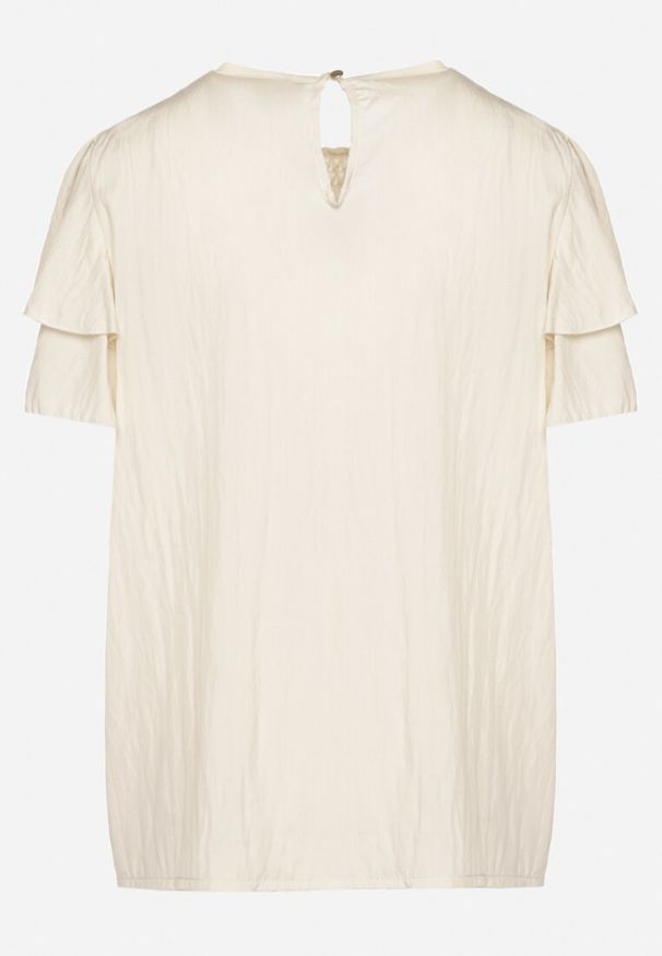 Born2be - Beżowa Bluzka z Wiskozą o Trapezowym kroju z Falbankami i Elastyczną Wstawką Dorlimi. Okazja: na co dzień. Typ kołnierza: kołnierz z falbankami. Kolor: beżowy. Materiał: wiskoza. Styl: elegancki, casual