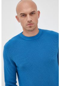 Sisley sweter bawełniany męski lekki. Kolor: niebieski. Materiał: bawełna. Długość rękawa: długi rękaw. Długość: długie