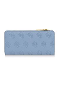 Ochnik - Duży błękitny portfel damski z tłoczeniem. Kolor: niebieski. Materiał: skóra. Wzór: kwiaty