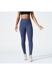 DOMYOS - Legginsy fitness damskie Domyos 520. Stan: podwyższony. Kolor: niebieski, szary, wielokolorowy. Materiał: bawełna, poliester, elastan, materiał. Sport: fitness