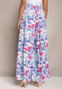 Renee - Jasnoniebieskie Długie Spodnie w Kwiatowy Print z Gumką w Pasie i Kieszeniami Kaydan. Kolor: niebieski. Długość: długie. Wzór: kwiaty, nadruk #3
