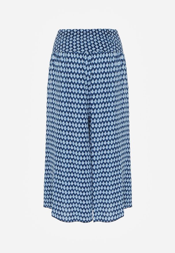 Renee - Granatowo-Niebieskie Szerokie Spodnie z Wiskozy z Marszczoną Gumką w Talii Mellody. Kolor: niebieski. Materiał: wiskoza. Styl: boho
