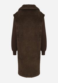 Born2be - Zielony Futrzany Płaszcz z Dzianinowymi Rękawami Ravienna. Okazja: na co dzień. Kolor: zielony. Materiał: dzianina, futro. Styl: casual, elegancki #7