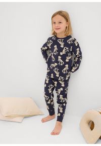 bonprix - Piżama z miękkiej bawełny (4 części). Kolor: niebieski. Materiał: bawełna. Wzór: gładki, paski, nadruk #2