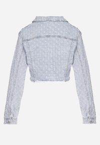 Born2be - Jasnoniebieska Kurtka Jeansowa o Krótkim Kroju Zdobiona Przetarciami Zaritia. Okazja: na co dzień. Kolor: niebieski. Materiał: jeans. Długość rękawa: długi rękaw. Długość: krótkie. Wzór: aplikacja. Styl: elegancki, casual, klasyczny #3