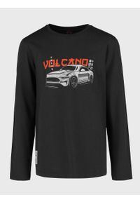 Volcano - Chłopięcy longsleeve z nadrukiem samochodu L-JAPAN JUNIOR. Kolor: czarny. Materiał: włókno, skóra, dresówka, materiał, bawełna. Długość rękawa: długi rękaw. Długość: długie. Wzór: nadruk. Styl: klasyczny