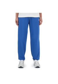 Spodnie New Balance WP41500BEU - niebieskie. Kolor: niebieski. Materiał: bawełna, dresówka, poliester