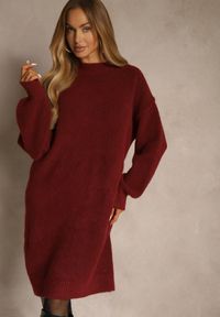 Renee - Bordowa Dzianinowa Sukienka z Dodatkiem Wełny o Pudełkowym Kroju Nesava. Okazja: na co dzień. Kolor: czerwony. Materiał: dzianina, wełna. Typ sukienki: proste. Styl: casual #4