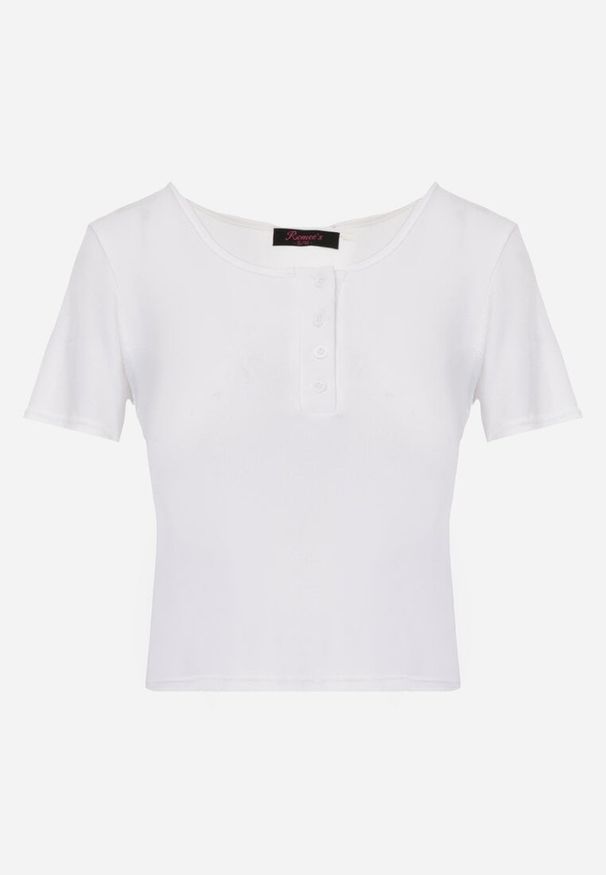 Renee - Biały Top z Bawełny Ozdobiony Guzikami przy Dekolcie Nediva. Okazja: na co dzień. Kolor: biały. Materiał: bawełna. Wzór: aplikacja. Styl: casual