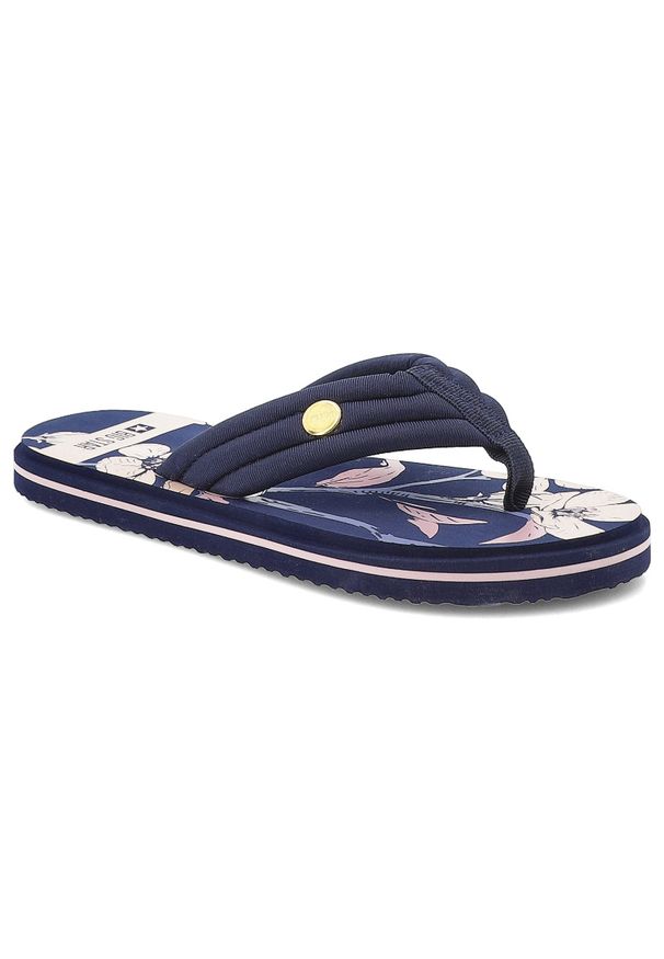 Big-Star - Granatowe Japonki Big Star Damskie Obuwie Piankowe. Okazja: na spacer, na co dzień, na plażę. Kolor: niebieski. Materiał: materiał. Wzór: aplikacja. Sezon: lato. Styl: wakacyjny, casual