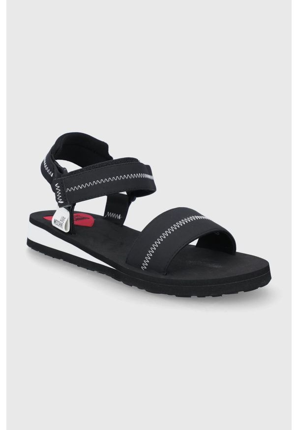 Love Moschino sandały damskie kolor czarny. Zapięcie: rzepy. Kolor: czarny. Obcas: na obcasie. Wysokość obcasa: niski