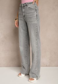 Renee - Szare Jeansy High Waist z Szeroką Nogawką Dorzeri. Okazja: na co dzień. Stan: podwyższony. Kolor: szary. Styl: elegancki, casual